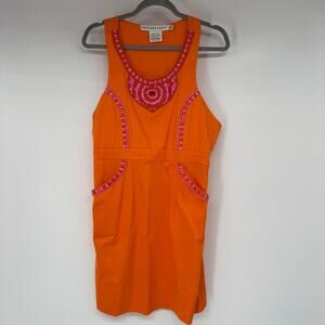 Gretchen Scott Beaded Tank Dress Women's Sze XL Orange 100% Cotton Summer Fiesta